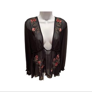 Express M Sheer Blk Tunic w/embroidery